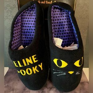 Halloween Women Black Cat Slippers Feline Spooky Size Large 8-9 Kitty Goth